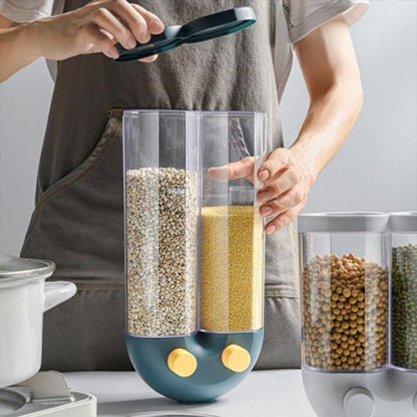 

storage bottles & jars kitchen sealed boxes cereal rice grain bean bucket moisture proof plastic automatic press out wall-mounted
