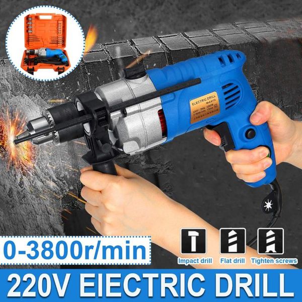 

professiona electric drills 2200w 220v brushless handheld impact drill guns torque driver 28pcs tool set with dill bit wrench measuring scal
