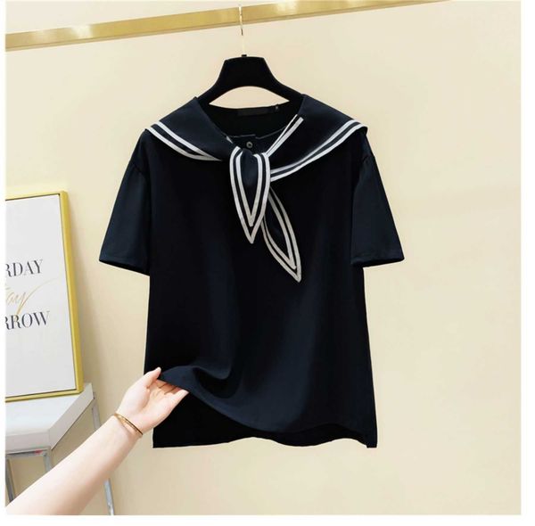

age-reducing preppy style bow sailor collar short t-shirt women's shirt casual fashion women 210615, White
