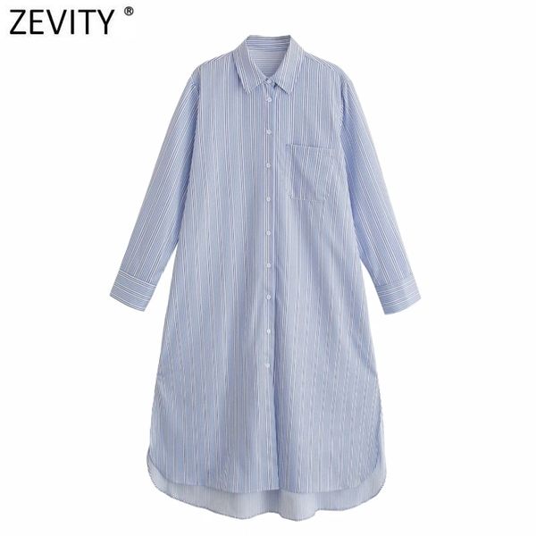

women fashion long sleeve striped print side split casual shirt dress office ladies chic breasted business vestido ds8228 210416, Black;gray