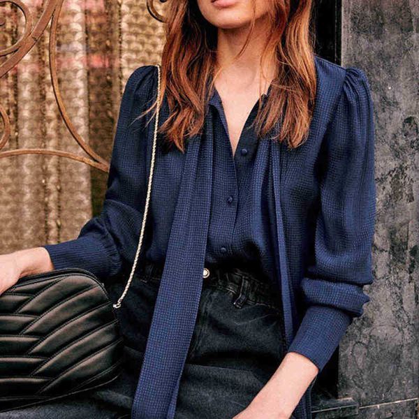 

women's blouses & shirts blouses silk shirt women vintage lantern sleeve button up bow tie crepe de chine blouse elegant office lady fe, White