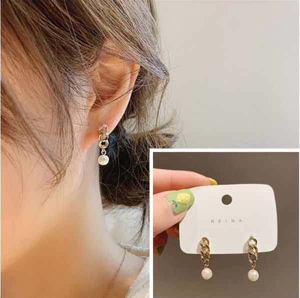 

dangle & chandelier s925 needle golden chain drop pendant pearl earrings long tassel for women wedding party, Silver