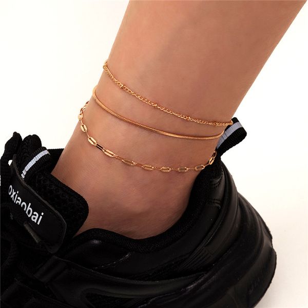 

hip hop hollow bone joint mixed anklets women geometric metal snake thin foot chains european multi layer beach vacation gift jewelry access, Red;blue