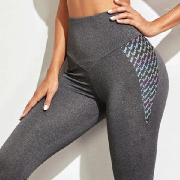 

Women's Leggings Ladies Women Fitness Love Letter Print High Stretch S- Slim Long Sports Sexy Pants Seamless, Black