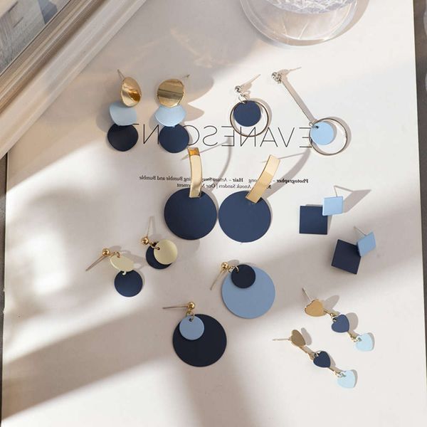 

earrings 925 silver needle korean fashion blue earrings female simple literature girl versatile temperament earrings, Golden