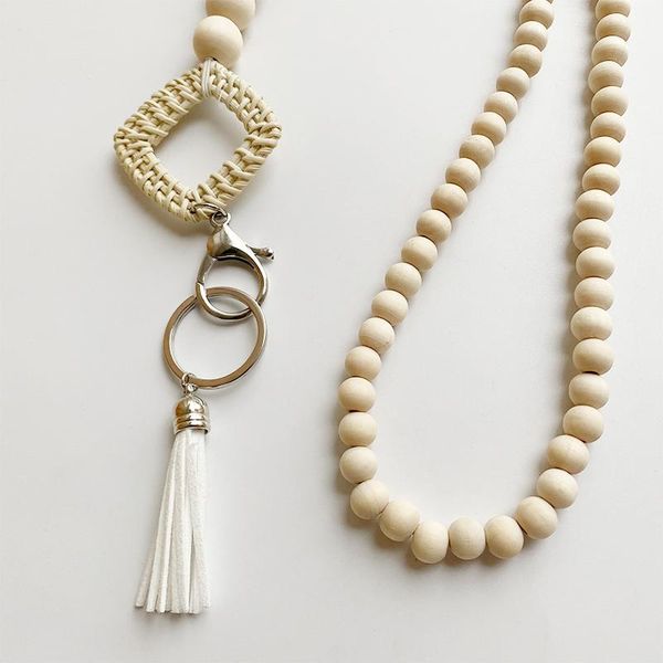 

pendant necklaces wooden beads bohemian key chain lanyard multifunction body jewelry unique simple leather women fashion necklace, Silver