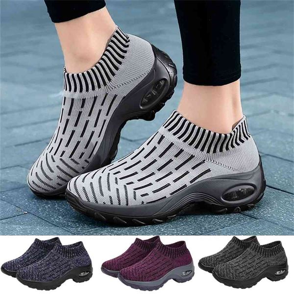

aaa quality wholesale women tennis shoes air cushion sports high heels mesh slip-on female sock footwear outdoor thick bottom sneakers 75cw, Black