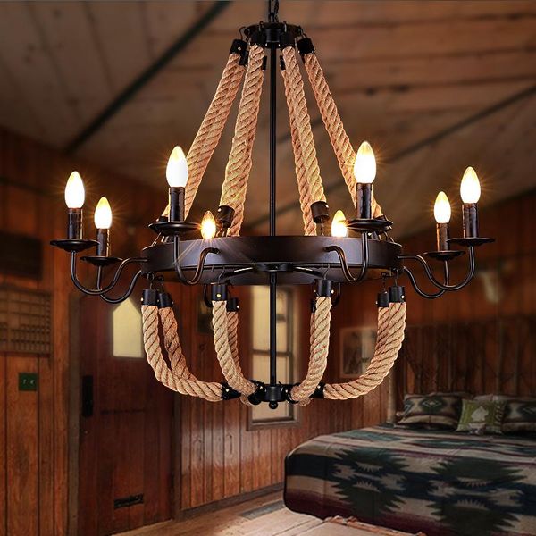 

pendant lamps e14 american personality living room rope +wrought iron chandelier