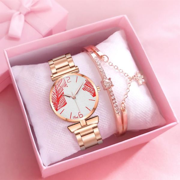 

wristwatches drop clock luxury women watches bracelet set rose gold stainless steel quartz watch, Slivery;brown