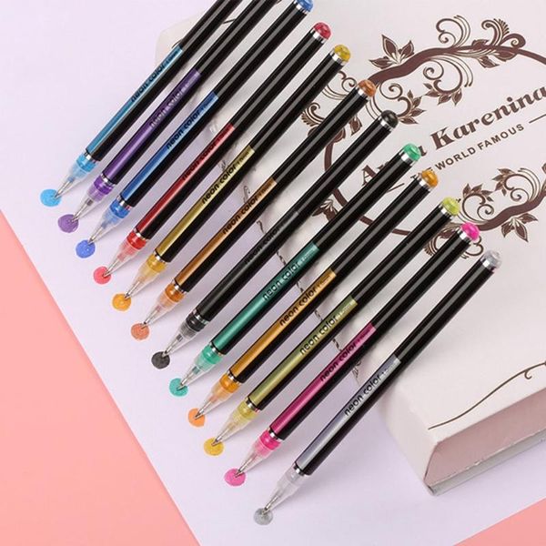 

colors gel pen set glitter highlighter pastel pens for school office journals drawing doodling art markers highlighters, Black;red