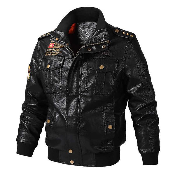 

thoshine brand spring autumn winter men leather jackets motorcycle male fashion pu leather coats epaulet cargo pockets plus size 211009, Black