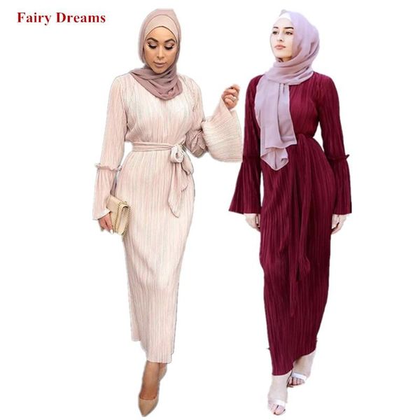 

ethnic clothing black abayas women islamic long sleeve fashion bandage maxi muslim dress bangladesh kaftan dubai turkey fold robe 2021, Red