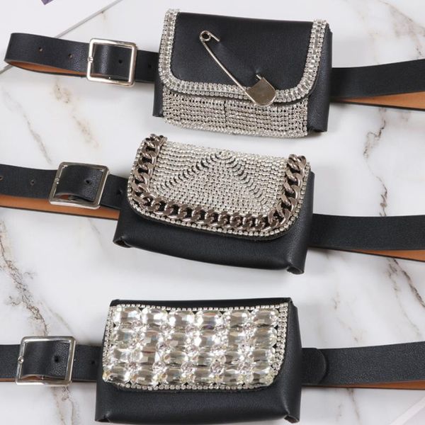

fashion diamonds waist bags for women 2021 small pin belt bag solid color fanny pack coin phone purse chest