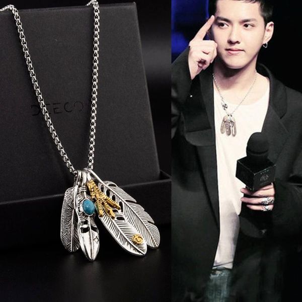 

pendant necklaces 2021 japanese and korean fashion alloy feather necklace design trend retro style long, Silver
