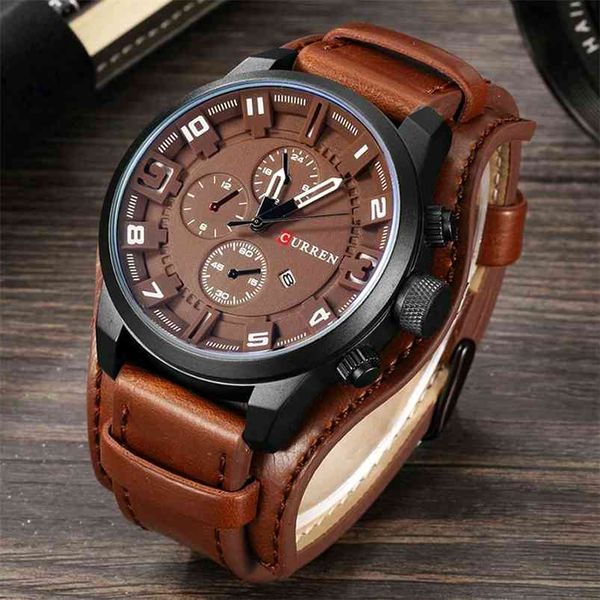 

luxury brand curren 8225 quartz mens watches fashion leather strap men watch casual date sport military male clocks 210804, Slivery;brown
