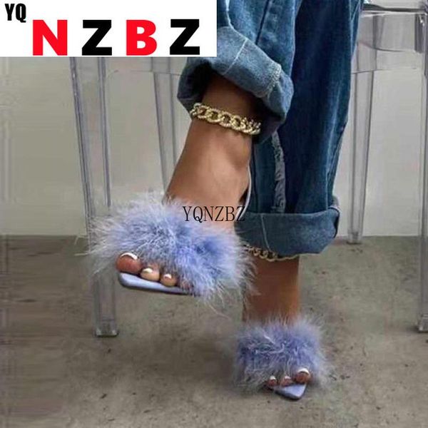 

sandals yqnzbz 2021 purple women open toe feather design summer high-heeled chain ladies wedding shoes zipper, Black