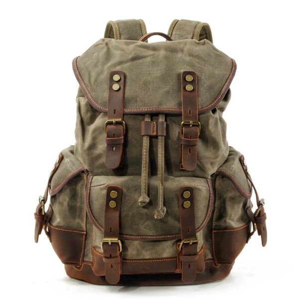 

backpack vintage canvas leather men backpacks lapdaypacks waterproof rucksacks large waxed mountaineering travel bag