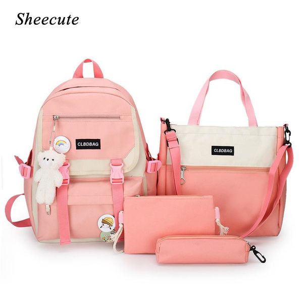 

backpack school bags for teenage girls student schoolbag fashion boys shoulder children canvas backpacks 4pcs/set