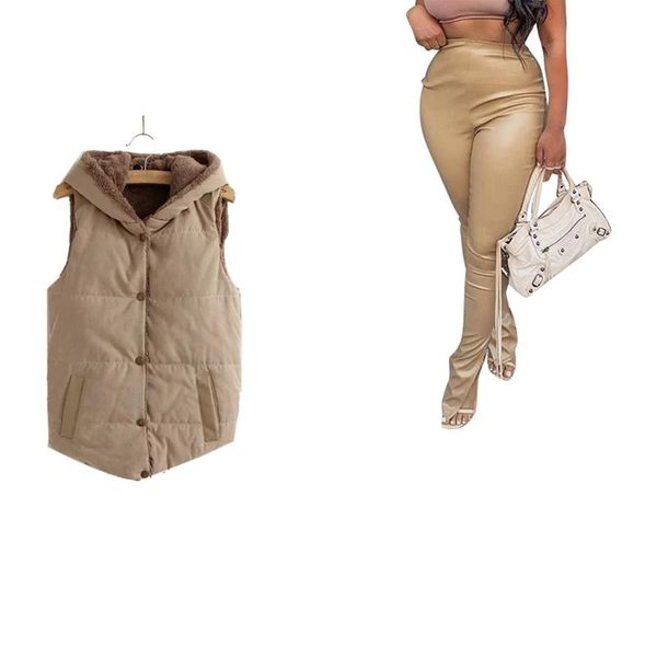 

women's pants & capris slim slimming breathable stretch khaki l with coral fleece hooded women vest jacket patchwork sleeveless xl, Black;white