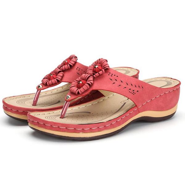 Chinelos de verão feminino massagem casual chinelos duráveis ​​sandálias de praia Sapatos de cunha feminino Flores da senhora Q91