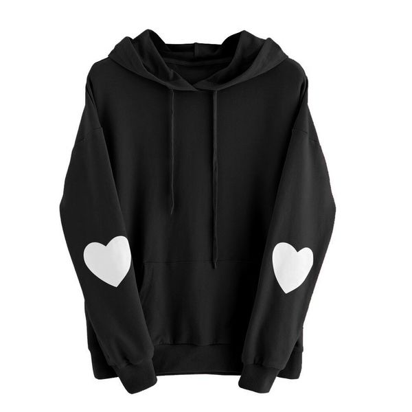 

women's hoodies & sweatshirts women fashion sweatshirt womens long sleeve heart hoodie jumper hooded pullover sudadera mujer wholesale, Black
