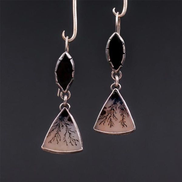 

dangle & chandelier vintage boho triangle paint stone earrings for women party black ornament tree pattern statement jewelry gifts, Silver
