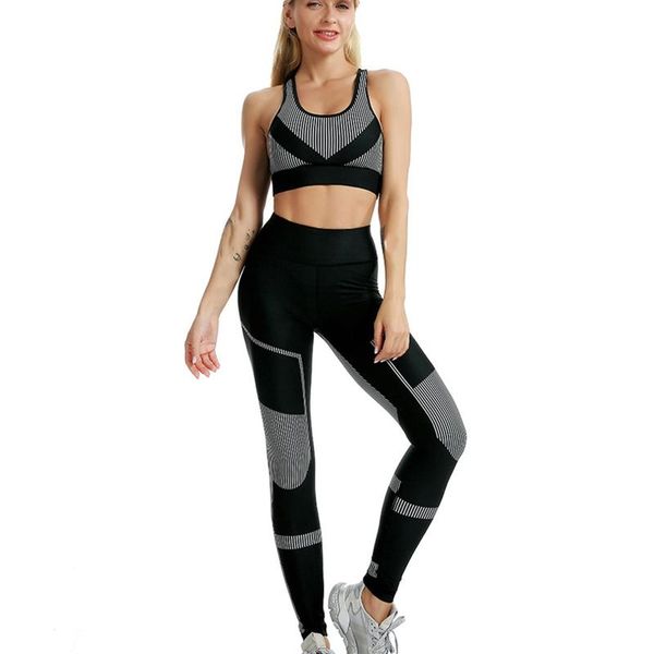 

women's leggings women patchwork print high waist stretch strethcy fitness pant set elastic breathable sports pants, Black