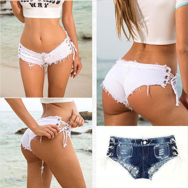 

summer ripped low waist women short denim fashion nightclub beach style livestream up ultra mini bikini bottoms, White;black