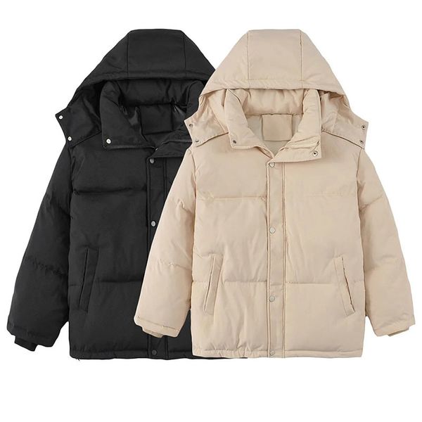 

women's winter warm down cotton loose casual style jacket pocket hooded clothes fashionable 210521, Black