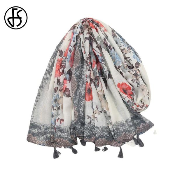 

scarves fs retro style ink painting printing cotton linen texture winter scarf for women tassel decoration warm big shawl 2021, Blue;gray