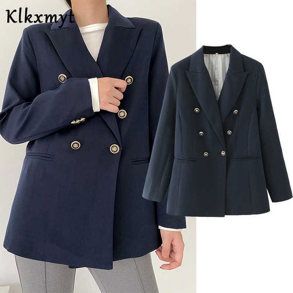 

klkxmyt women fashion office wear double breasted za blazer coat vintage long sleeve pockets female outerwear chic 210527, White;black