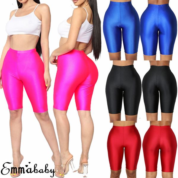 

womens plus size pants high waist sports shorts women biker summer casual skinny fitness solid bodycon cycling slim bottoms, Black