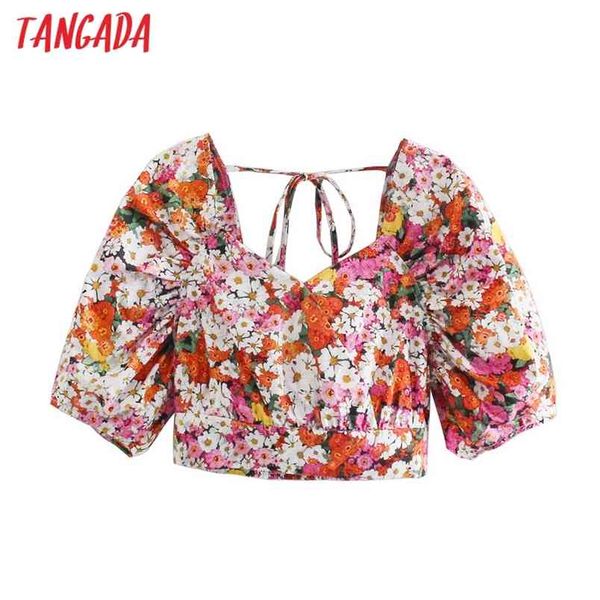 

women retro print crop short sleeve summer chic female slim shirt 5z41 210416, White