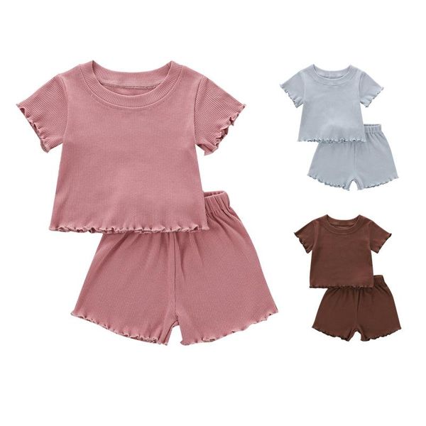 

clothing sets citgeesummer solid toddler baby girl 2pcs set ruffled color ribbed short sleeve shorts outfits clothes, White