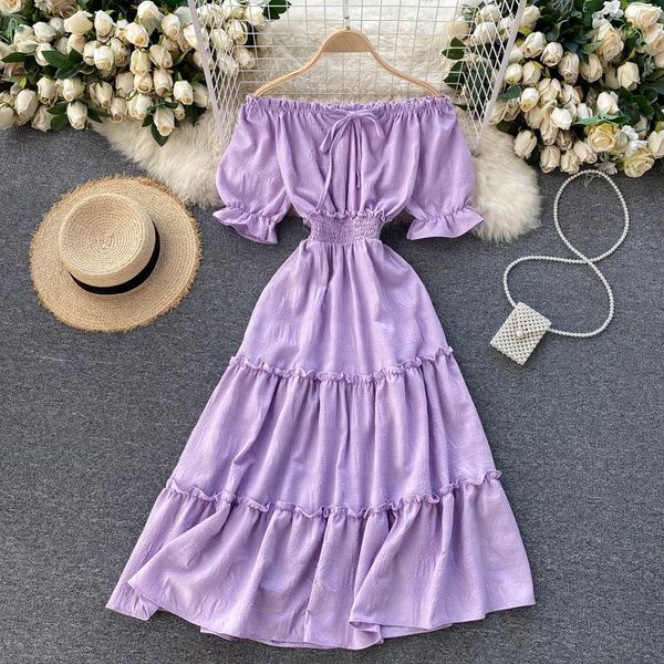 

casual dresses singreiny women off shoulder dress slash neck short sleeve elegant party summer elastic ruched a-line midi, Black;gray