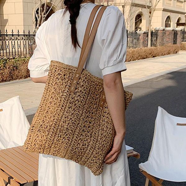

evening bags 2021 high capacity large summer beach straw bag simple fashion travel ladies purses shoulder underarm handbags handle totes