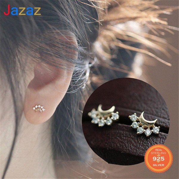 

stud jazaz 925 sterling silver 14k gold plating pavé crystal moon earrings women cute student girl friendship gift d001498, Golden;silver