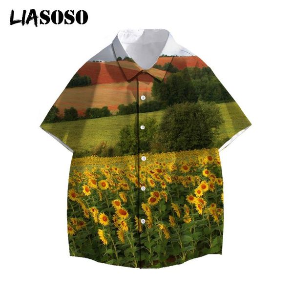 

men's casual shirts liasoso summer men women fashion flower sunflower short-sleeve beach holiday streetwear daisy 3d print top, White;black