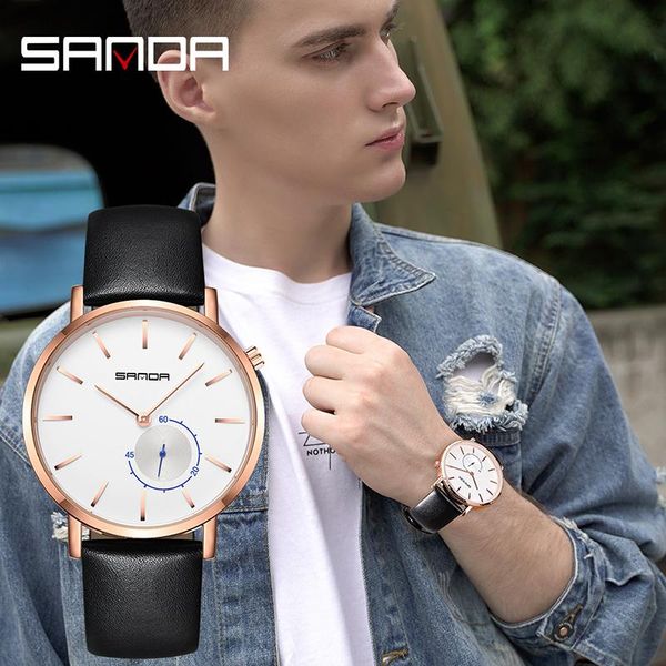 

wristwatches sanda luxury men's watch waterproof quartz movement casual fashion simple leather p1029, Slivery;brown