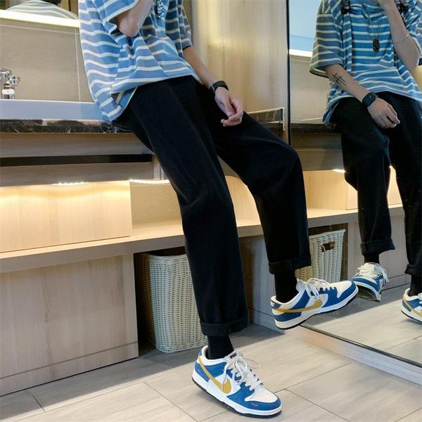 

men's jeans 2021 logo thin straight-leg loose broad-leg harajuku, Blue