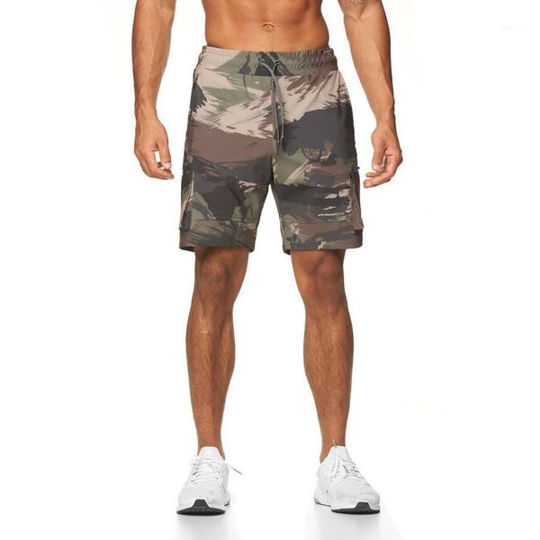 

summer men's sports fitness running training shorts fashion camouflage multi-pocket basketball pants with five-point, White;black