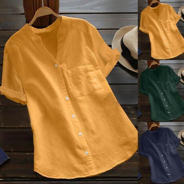 

women 2021 summer o neck short sleeve solid loose cotton linen casual hollow out ruffles blouse femme shirt blusas women's blouses & sh, White