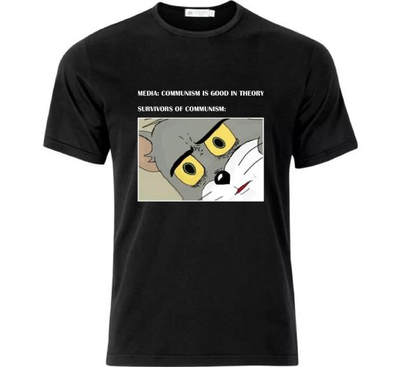 

media vs survivors of communism meme t shirt black, White;black