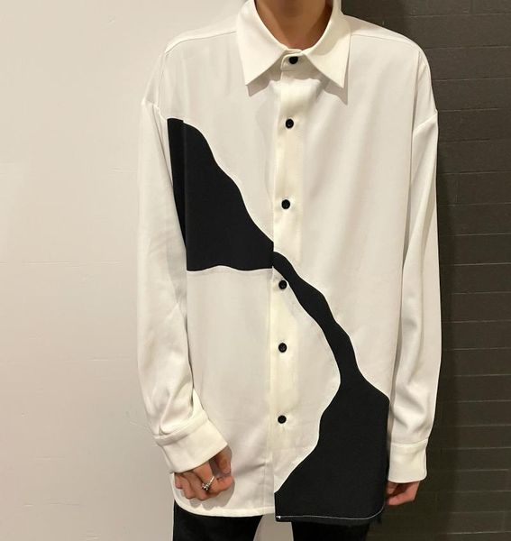 

men's casual shirts s-6xl 2021 men women's clothing hair stylist show niche design simple splicing loose shirt plus size costumes, White;black