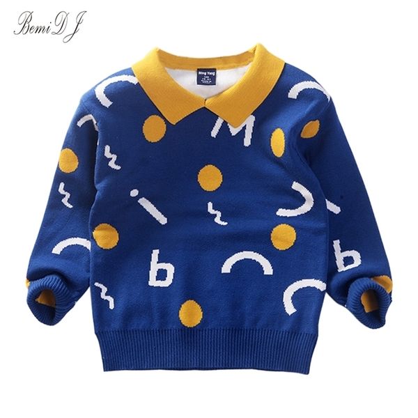 

3-8t toddler kid boy clothes autumn winter warm pullover long sleeve letter sweater girl fashion knitted gentleman knitwear 211104, Blue