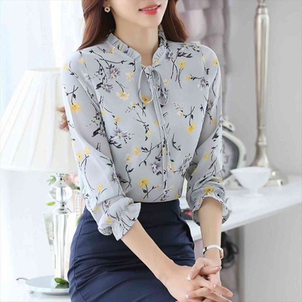 

fanco blusas femininas fashion women shirts floral and autumn long sleeve femme print chiffon, White