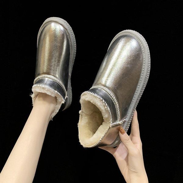 

boots round toe woman flat boots-women winter footwear shoes australia low 2021 rubber mid calf padded leather snow, Black