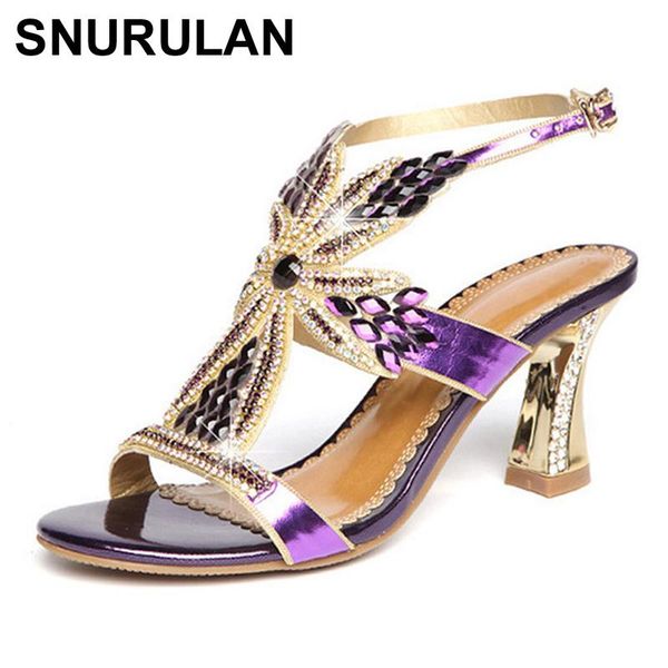 

genuine leather women sandals pumps summer rhinestone high heel wedding shoes crystal open-toe, Black