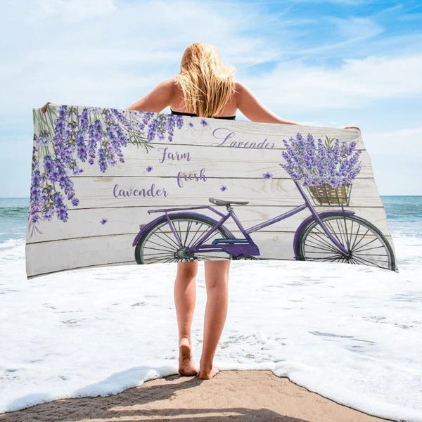 

towel lavender bicycle wood grain rectangular beach quick dry microfiber blanket for adults kids outdoor