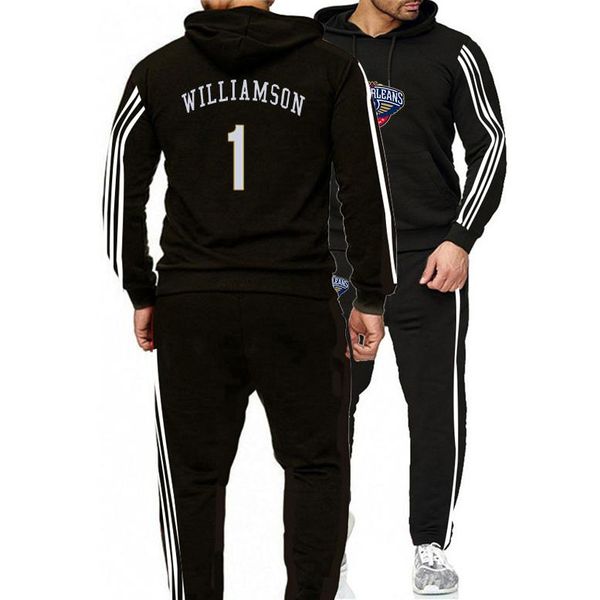 

men's hoodies & sweatshirts 2022 mens american basketball clothes #1 zion williamson pelicans cotton sweatshirt hoodie two piece set, Black